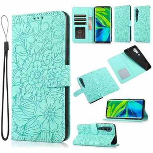 For Xiaomi Mi CC9 Pro Skin Feel Embossed Sunflower Horizontal Flip Leather Case with Holder & Card Slots & Wallet & Lanyard(Green)