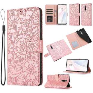 For Xiaomi Redmi K20 Skin Feel Embossed Sunflower Horizontal Flip Leather Case with Holder & Card Slots & Wallet & Lanyard(Rose Gold)
