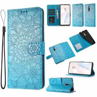 For Xiaomi Redmi K20 Skin Feel Embossed Sunflower Horizontal Flip Leather Case with Holder & Card Slots & Wallet & Lanyard(Blue)