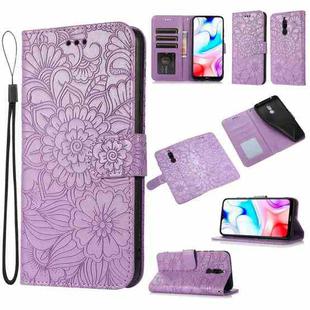 For Xiaomi Redmi 8 Skin Feel Embossed Sunflower Horizontal Flip Leather Case with Holder & Card Slots & Wallet & Lanyard(Purple)