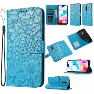 For Xiaomi Redmi 8 Skin Feel Embossed Sunflower Horizontal Flip Leather Case with Holder & Card Slots & Wallet & Lanyard(Blue)