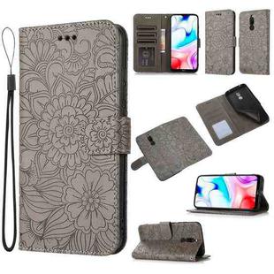 For Xiaomi Redmi 8 Skin Feel Embossed Sunflower Horizontal Flip Leather Case with Holder & Card Slots & Wallet & Lanyard(Grey)