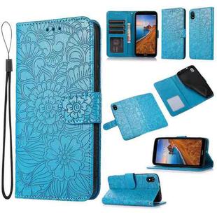 For Xiaomi Redmi 7A Skin Feel Embossed Sunflower Horizontal Flip Leather Case with Holder & Card Slots & Wallet & Lanyard(Blue)