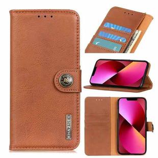 For iPhone 13 KHAZNEH Cowhide Texture Horizontal Flip Leather Case with Holder & Card Slots & Wallet(Brown)