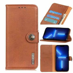 For iPhone 13 Pro KHAZNEH Cowhide Texture Horizontal Flip Leather Case with Holder & Card Slots & Wallet (Brown)