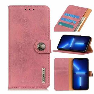 For iPhone 13 Pro KHAZNEH Cowhide Texture Horizontal Flip Leather Case with Holder & Card Slots & Wallet (Pink)