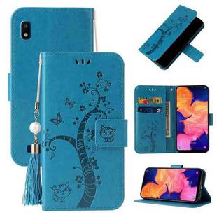 For Samsung Galaxy A10 / M10 Embossed Lucky Tree Horizontal Flip Leather Case with Holder & Card Slot & Wallet & Lanyard(Blue)