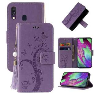 For Samsung Galaxy A10s Embossed Lucky Tree Horizontal Flip Leather Case with Holder & Card Slot & Wallet & Lanyard(Purple)