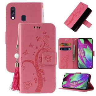 For Samsung Galaxy A20e Embossed Lucky Tree Horizontal Flip Leather Case with Holder & Card Slot & Wallet & Lanyard(Pink)