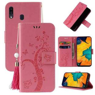 For Samsung Galaxy A20s Embossed Lucky Tree Horizontal Flip Leather Case with Holder & Card Slot & Wallet & Lanyard(Pink)