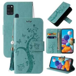 For Samsung Galaxy A21s Embossed Lucky Tree Horizontal Flip Leather Case with Holder & Card Slot & Wallet & Lanyard(Green)