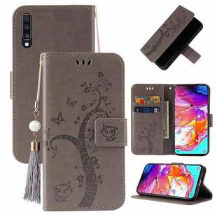 For Samsung Galaxy A50 Embossed Lucky Tree Horizontal Flip Leather Case with Holder & Card Slot & Wallet & Lanyard(Grey)