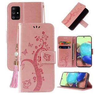 For Samsung Galaxy A71 4G Embossed Lucky Tree Horizontal Flip Leather Case with Holder & Card Slot & Wallet & Lanyard(Rose Gold)