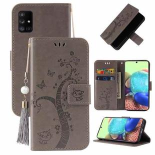 For Samsung Galaxy A71 5G Embossed Lucky Tree Horizontal Flip Leather Case with Holder & Card Slot & Wallet & Lanyard(Grey)