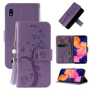 For Samsung Galaxy M01 Embossed Lucky Tree Horizontal Flip Leather Case with Holder & Card Slot & Wallet & Lanyard(Purple)
