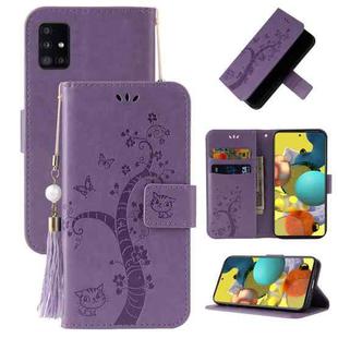 For Samsung Galaxy M51 Embossed Lucky Tree Horizontal Flip Leather Case with Holder & Card Slot & Wallet & Lanyard(Purple)