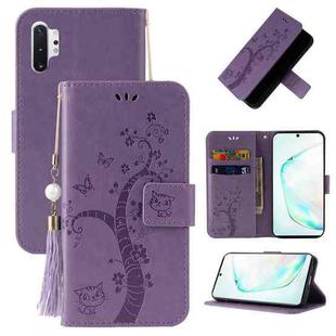 For Samsung Galaxy Note10+ Embossed Lucky Tree Horizontal Flip Leather Case with Holder & Card Slot & Wallet & Lanyard(Purple)