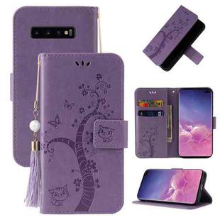 For Samsung Galaxy S10 Embossed Lucky Tree Horizontal Flip Leather Case with Holder & Card Slot & Wallet & Lanyard(Purple)