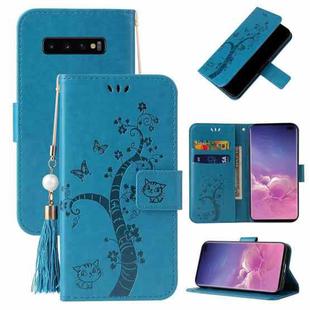 For Samsung Galaxy S10+ Embossed Lucky Tree Horizontal Flip Leather Case with Holder & Card Slot & Wallet & Lanyard(Blue)