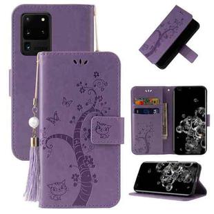 For Samsung Galaxy S20 Ultra Embossed Lucky Tree Horizontal Flip Leather Case with Holder & Card Slot & Wallet & Lanyard(Purple)