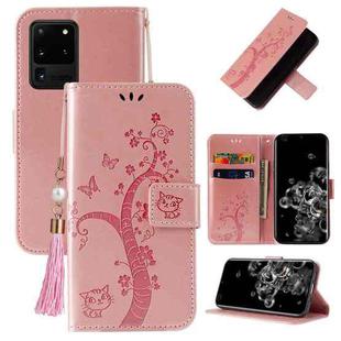 For Samsung Galaxy S20 Ultra Embossed Lucky Tree Horizontal Flip Leather Case with Holder & Card Slot & Wallet & Lanyard(Rose Gold)