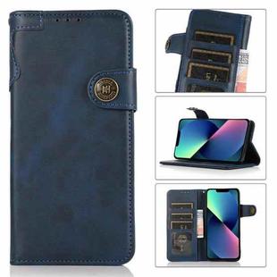 For iPhone 13 mini KHAZNEH Dual-Splicing Cowhide Texture Horizontal Flip Leather Case with Holder & Card Slots & Wallet & Lanyard (Blue)