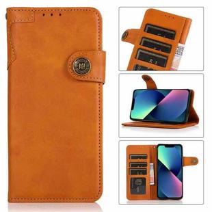 For iPhone 13 mini KHAZNEH Dual-Splicing Cowhide Texture Horizontal Flip Leather Case with Holder & Card Slots & Wallet & Lanyard (Brown)
