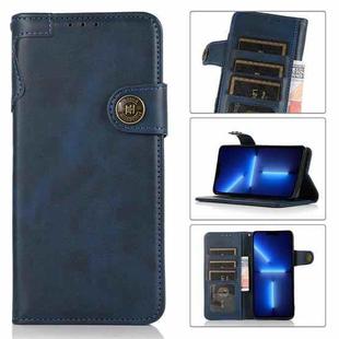 For iPhone 13 Pro Max KHAZNEH Dual-Splicing Cowhide Texture Horizontal Flip Leather Case with Holder & Card Slots & Wallet & Lanyard (Blue)