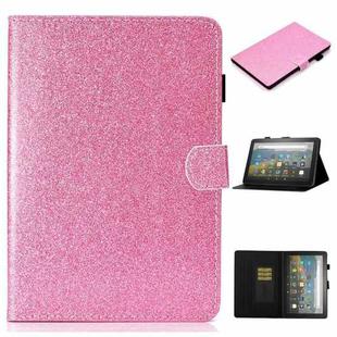 For Amazon Fire HD 10 (2021) Glitter Powder Horizontal Flip Leather Case with Card Slots & Holder & Sleep / Wake-up Function(Pink)