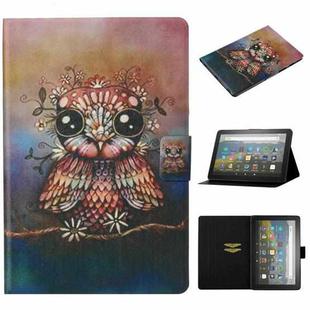 For Amazon Fire HD 10 (2021) Voltage Texture Coloured Drawing Horizontal Flip Leather Case with Holder & Card Slot & Sleep / Wake-up Function(Owl)