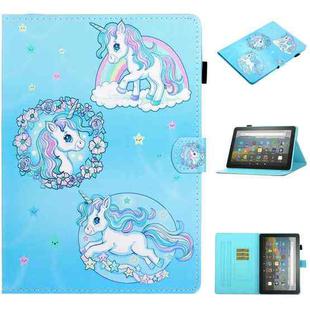 For Amazon Fire HD 10 (2021) Coloured Drawing Stitching Horizontal Flip Leather Case with Holder & Card Slot & Sleep / Wake-up Function(Unicorn)