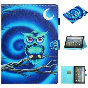 For Amazon Fire HD 10 (2021) Coloured Drawing Stitching Horizontal Flip Leather Case with Holder & Card Slot & Sleep / Wake-up Function(Moon Owl)