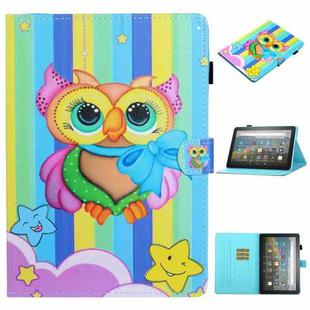 For Amazon Fire HD 10 (2021) Coloured Drawing Stitching Horizontal Flip Leather Case with Holder & Card Slot & Sleep / Wake-up Function(Rainbow Owl)