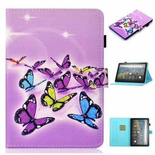 For Amazon Fire HD 10 (2021) Coloured Drawing Stitching Horizontal Flip Leather Case with Holder & Card Slot & Sleep / Wake-up Function(Butterflies)