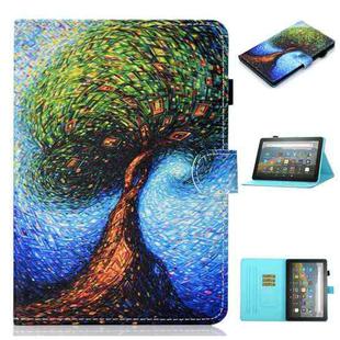 For Amazon Fire HD 10 (2021) Coloured Drawing Stitching Horizontal Flip Leather Case with Holder & Card Slot & Sleep / Wake-up Function(Abstract Tree)