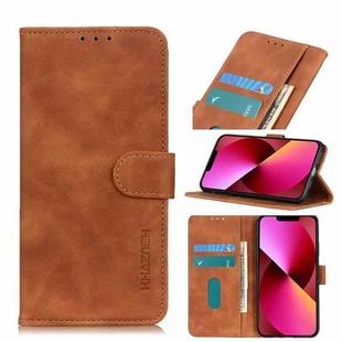 For iPhone 13 KHAZNEH Retro Texture PU + TPU Horizontal Flip Leather Case with Holder & Card Slots & Wallet(Brown)