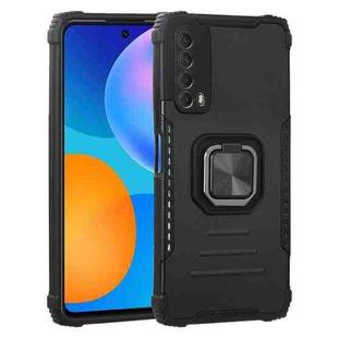 For Huawei Y7a / P smart 2021 Fierce Warrior Series Armor All-inclusive Shockproof Aluminum Alloy + TPU Protective Case with Ring Holder(Black)