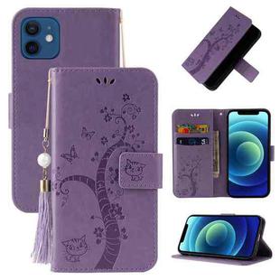 For iPhone 12 mini Embossed Lucky Tree Horizontal Flip Leather Case with Holder & Card Slot & Wallet & Lanyard (Purple)