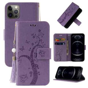 For iPhone 12 Pro Embossed Lucky Tree Horizontal Flip Leather Case with Holder & Card Slot & Wallet & Lanyard(Purple)