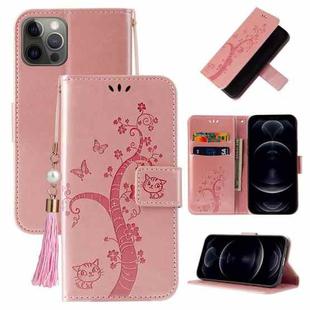 For iPhone 12 Pro Embossed Lucky Tree Horizontal Flip Leather Case with Holder & Card Slot & Wallet & Lanyard(Rose Gold)