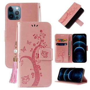 For iPhone 12 Pro Max Embossed Lucky Tree Horizontal Flip Leather Case with Holder & Card Slot & Wallet & Lanyard(Rose Gold)
