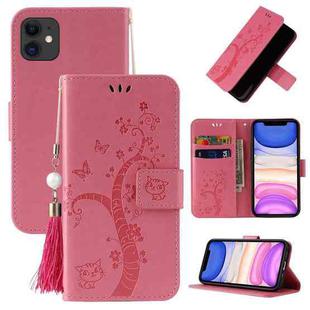 For iPhone 11 Pro Embossed Lucky Tree Horizontal Flip Leather Casewith Holder & Card Slot & Wallet & Lanyard (Pink)