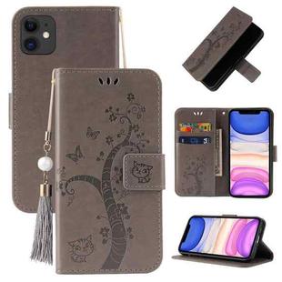 For iPhone 11 Embossed Lucky Tree Horizontal Flip Leather Case with Holder & Card Slot & Wallet & Lanyard (Grey)