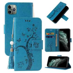 For iPhone 11 Pro Max Embossed Lucky Tree Horizontal Flip Leather Case with Holder & Card Slot & Wallet & Lanyard (Blue)