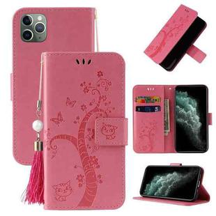For iPhone 11 Pro Max Embossed Lucky Tree Horizontal Flip Leather Case with Holder & Card Slot & Wallet & Lanyard (Pink)