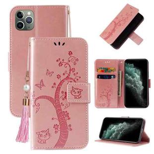 For iPhone 11 Pro Max Embossed Lucky Tree Horizontal Flip Leather Case with Holder & Card Slot & Wallet & Lanyard (Rose Gold)