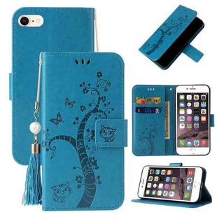 For iPhone SE 2022 / SE 2020 / 8 / 7 Embossed Lucky Tree Horizontal Flip Leather Case with Holder & Card Slot & Wallet & Lanyard(Blue)
