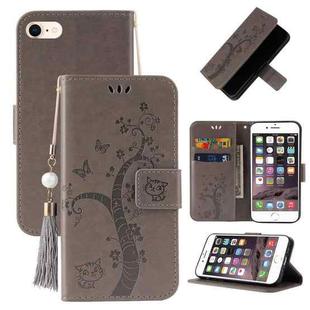 For iPhone SE 2022 / SE 2020 / 8 / 7 Embossed Lucky Tree Horizontal Flip Leather Case with Holder & Card Slot & Wallet & Lanyard(Grey)