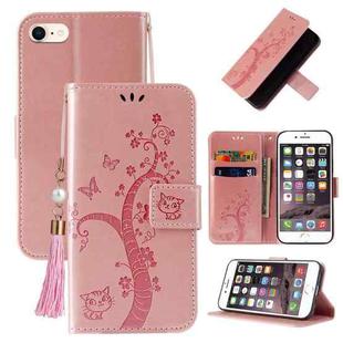 For iPhone SE 2022 / SE 2020 / 8 / 7 Embossed Lucky Tree Horizontal Flip Leather Case with Holder & Card Slot & Wallet & Lanyard(Rose Gold)