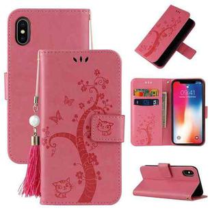 For iPhone X / XS Embossed Lucky Tree Horizontal Flip Leather Case with Holder & Card Slot & Wallet & Lanyard(Pink)